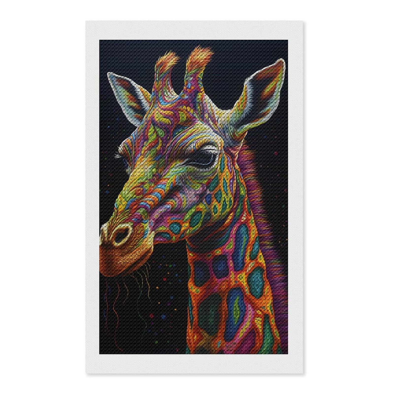 Junmoney Giraffe in Colorful Art DIY Diamond Art Canvas Kit 12"x20", Relaxing DIY, Sparkling Crystal Beads, Vintage Style Decor, Holiday Gift Idea