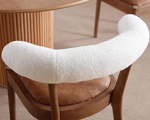 Miniatura 3 de Juego de 6 sillas de comedor de piel sintética, modernas de mediados de siglo, con respaldo abierto curvado con patas de madera de nogal natural