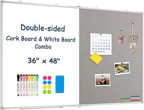 Large White Board Dry Erase Foldable Bulletin Board Combo 48x36 for Wall