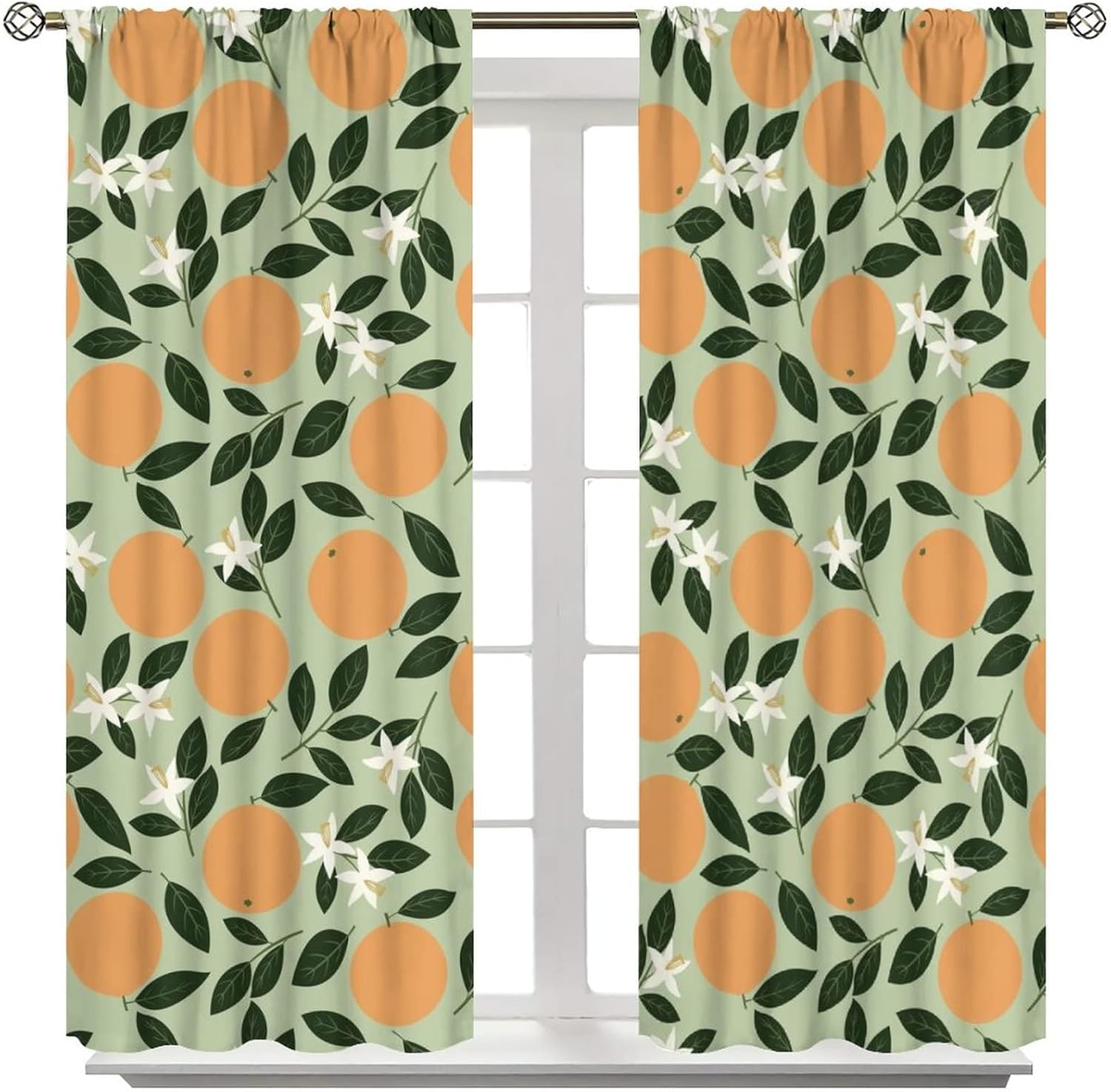 Orange Blackout Curtain Fruit Citrus Pattern Print Window Curtain Sunlight Filtering Drapes Rod Pocket Living Room Bedroom Kitchen Dining Room Cafe 2 Panels 42x45 in