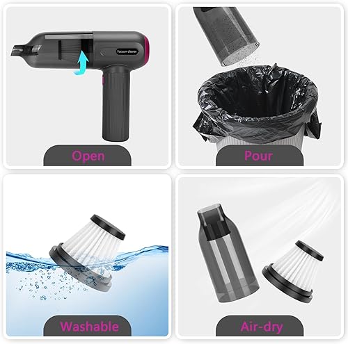 Miniatura 6 de Mini aspiradora portátil inalámbrica recargable, aspiradora de mano inalámbrica y soplador de coche de 7000 PA fuerte succión, pequeño aspirador