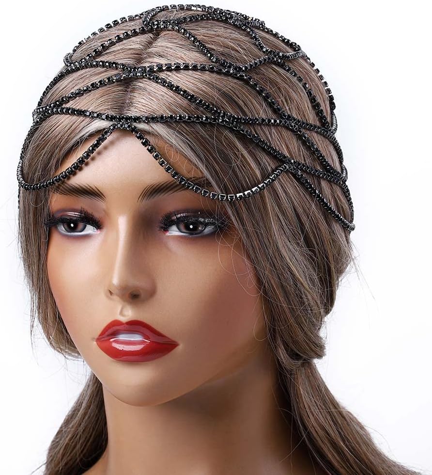 Rhinestone Headpieces Cap Vintage Crystal Head Chain Wedding Flapper Hair Jewelry Gatsby Women Hair Accessoris
