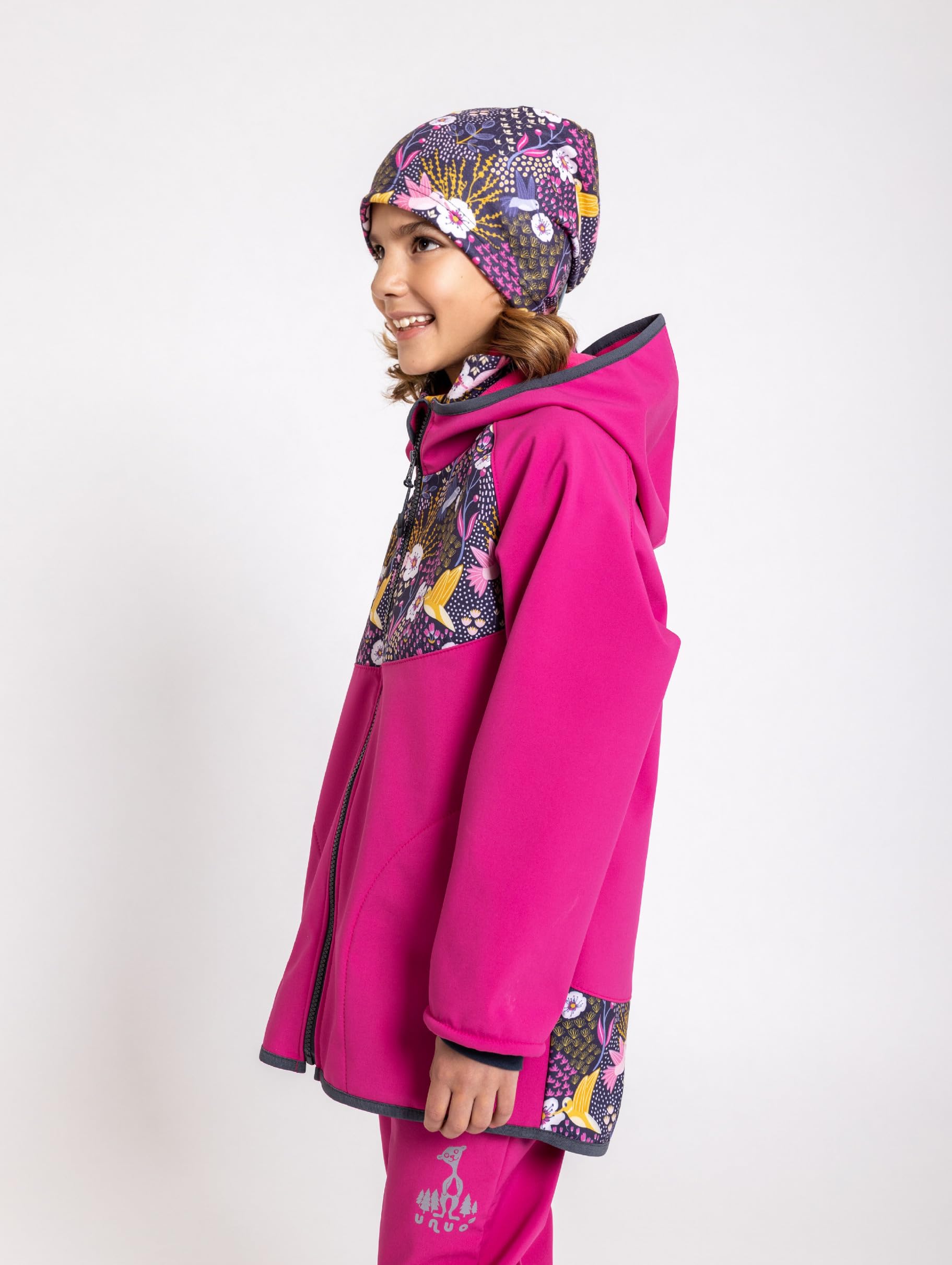 Dziecięca kurtka softshell z polaru, fuksja, koliber