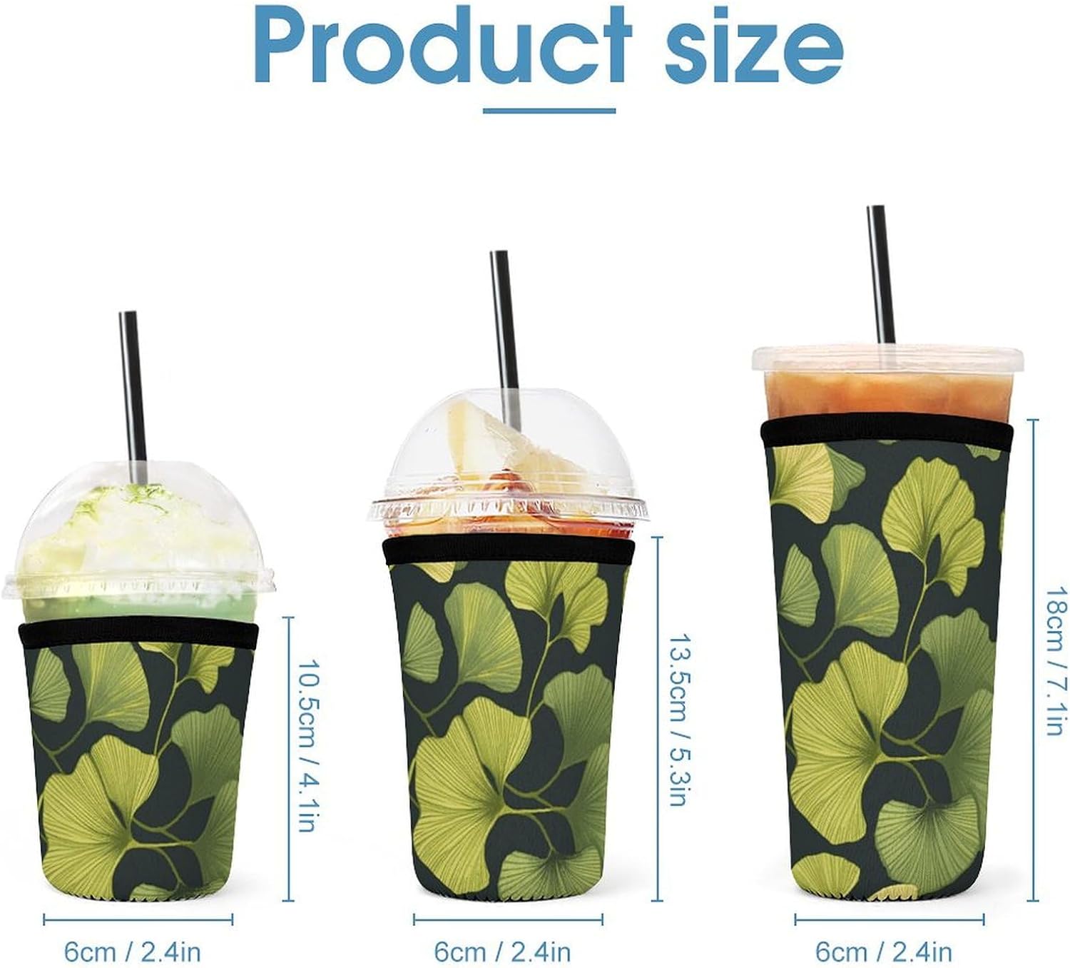 Ginkgo Biloba 3 Pack Reusable Iced Coffee Sleeves Insulates Protective Neoprene Sleeve Cups Sleeves For Iced Hot Drinks