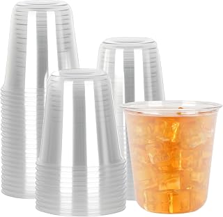 50Pcs Clear Plastic Cups Dome Transparent Disposable Party Cup 12oz Cold Coffee Beverage Snacks Wine Glasses for Halloween Graduation Birthday Xmas Party Holiday Gatherings (Clear, 12oz)