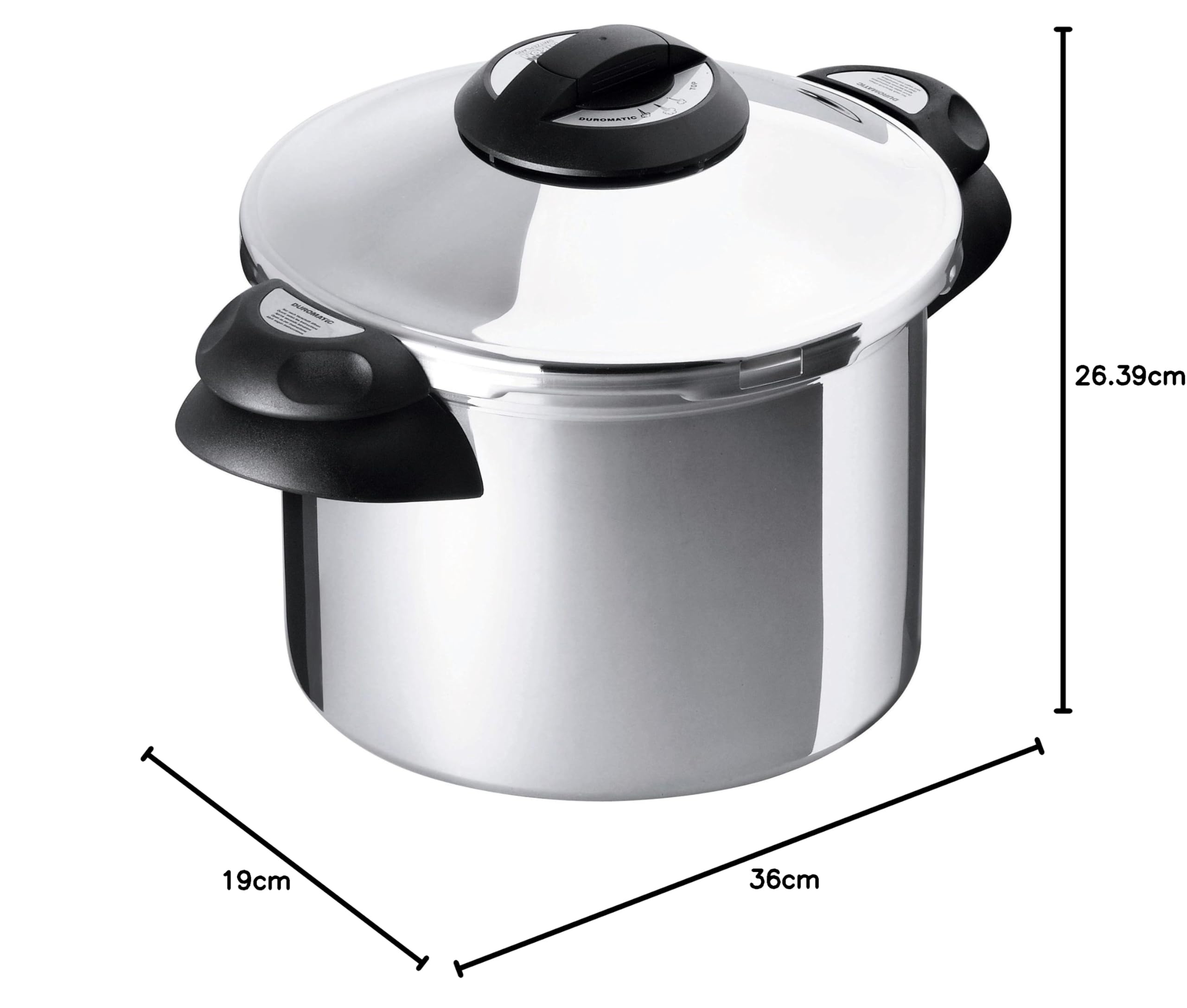 Kuhn Rikon Duromatic Top, Olla a Presión Super Rápida con Asas, Olla Express Apta para Inducción, Óptima Distribucion del Calor, Acero Inoxidable 18/10, Despresurización automática, 4L/24 Cm