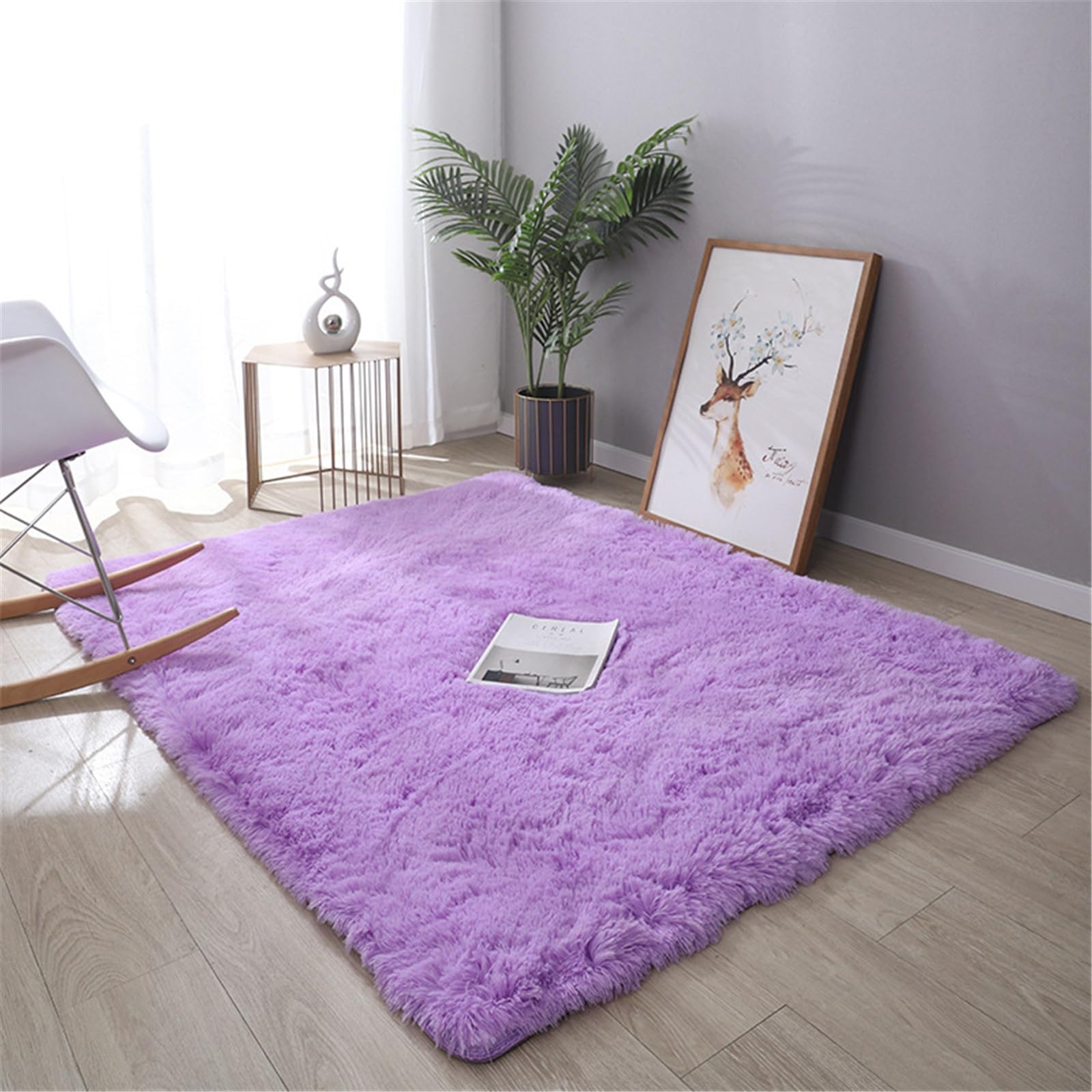 Highdi Alfombra Salón Pelo Largo Color Sólido Grande Alfombras de Pelo Largo Alfombra de Salón Antideslizante Lavable Suave Alfombra Dormitorio Alfombra Shaggy Habitacion (80x120cm,Púrpura)