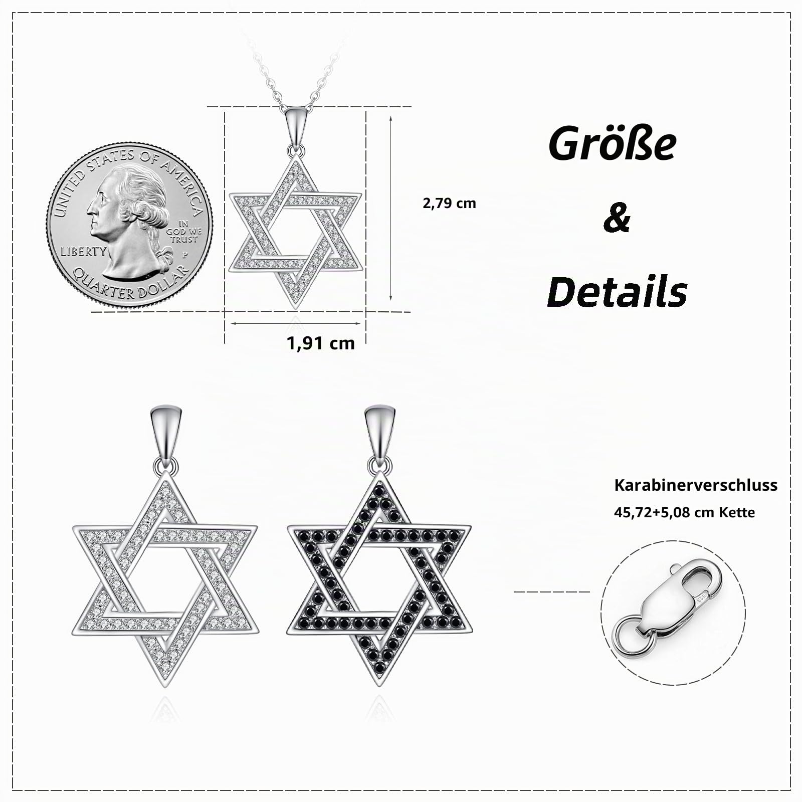 Davidstern Hexagramm Halskette 925 Sterling Silber Anhänger Halskette Schmuck Geschenk für Frauen DE1