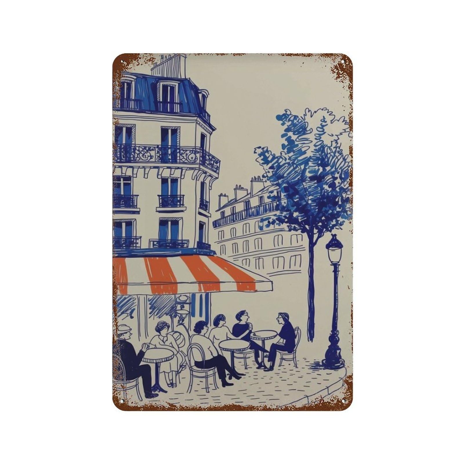 xiaoxiaoshen Paris Cafe – French Parisian Street Scene European Travel Work Wall Decor Art Metal Tin Poster Modern Home Decor Art Home Bar Shop Decorations Vintage Sign 30x20cm