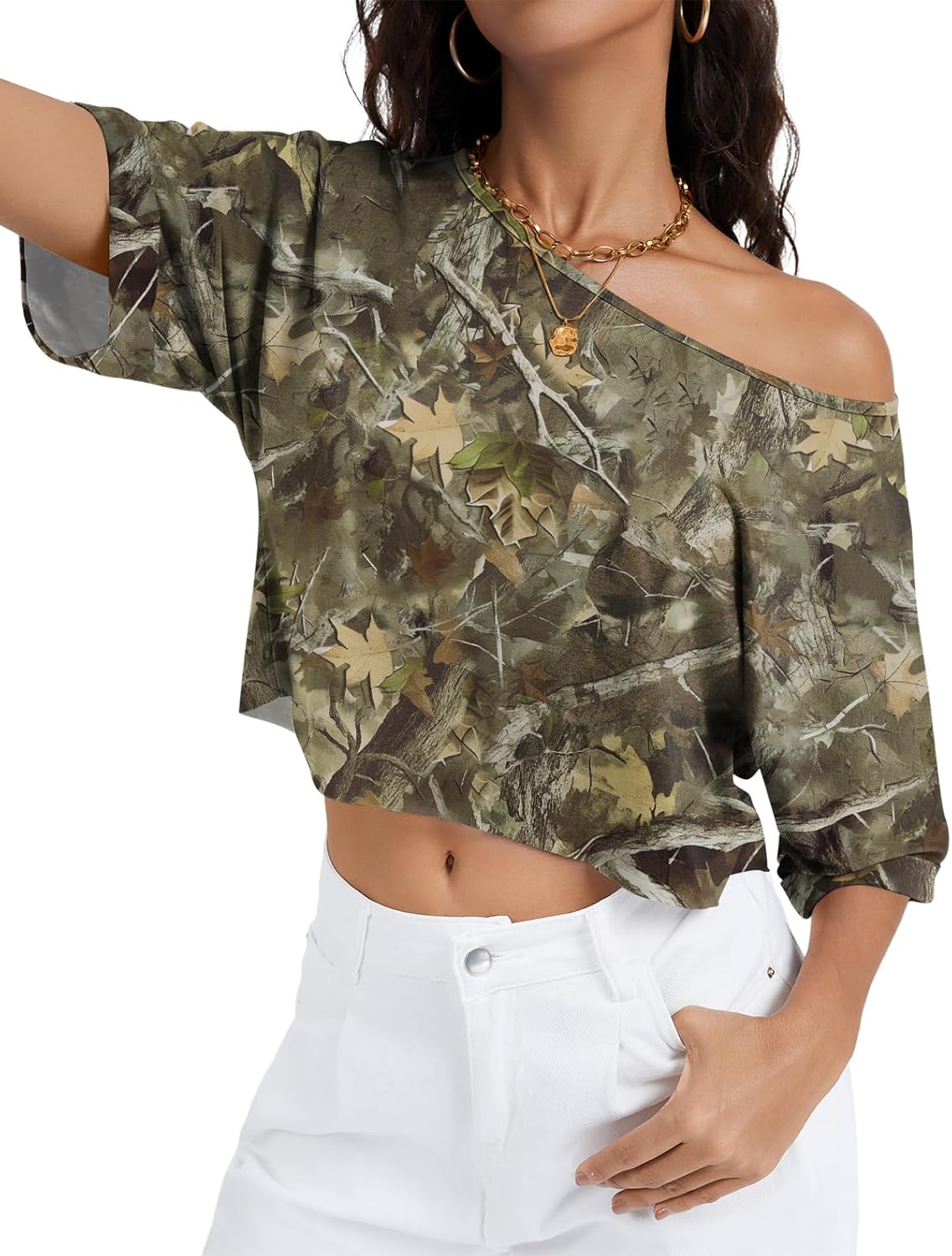 Kistore Off The Shoulder Tops for Women Going Out Short Sleeve Crop Top Boat Neck Loose T Shirt