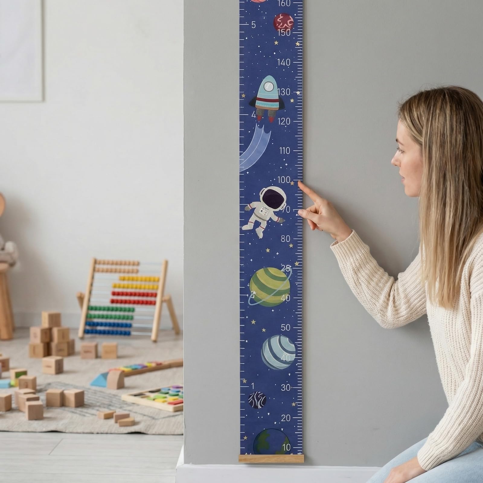 Bebé Gráficos de Crecimiento 7.9 '' x 79 '' Medidor Altura Niños Pared Regla de Pared de Madera Tabla de Crecimiento para Niños para Dormitorio Infantil (Espacio)
