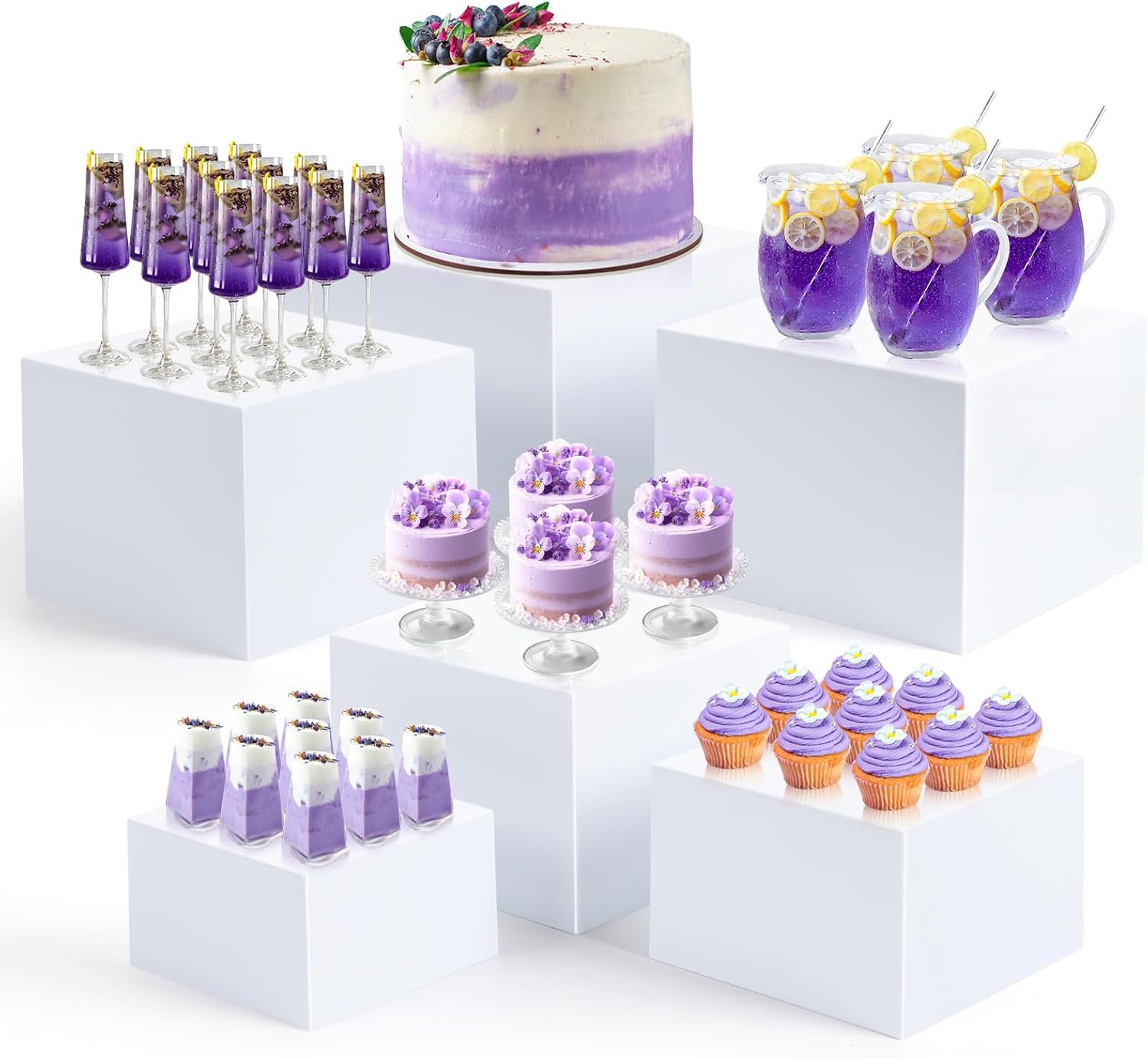 6Pcs Buffet Risers, Large Food Risers for Buffet Table, White Acrylic Display Stand for Parties, Catering, Dessert, Jewelry Collectibles (10" 9" 8" 7" 6" 5")