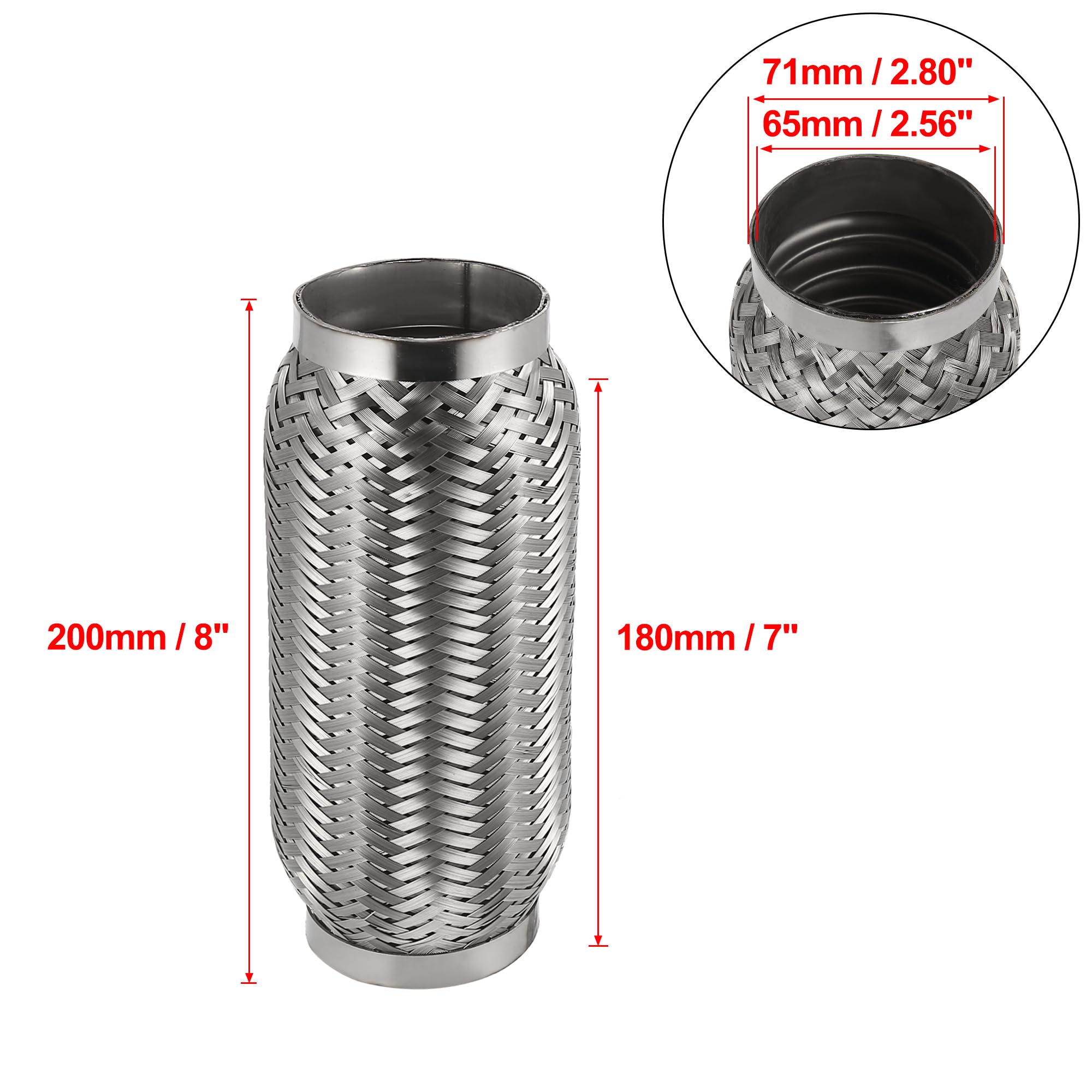 Katalizator katalizator 45/50/55/65/70/75mm Tłumik samochodowy, elastyczna rura wydechowa, elastyczny przewód, tłumik wydechowy, stal nierdzewna, 160 mm, 200 mm katalizator akcesoria(65x180x200mm)