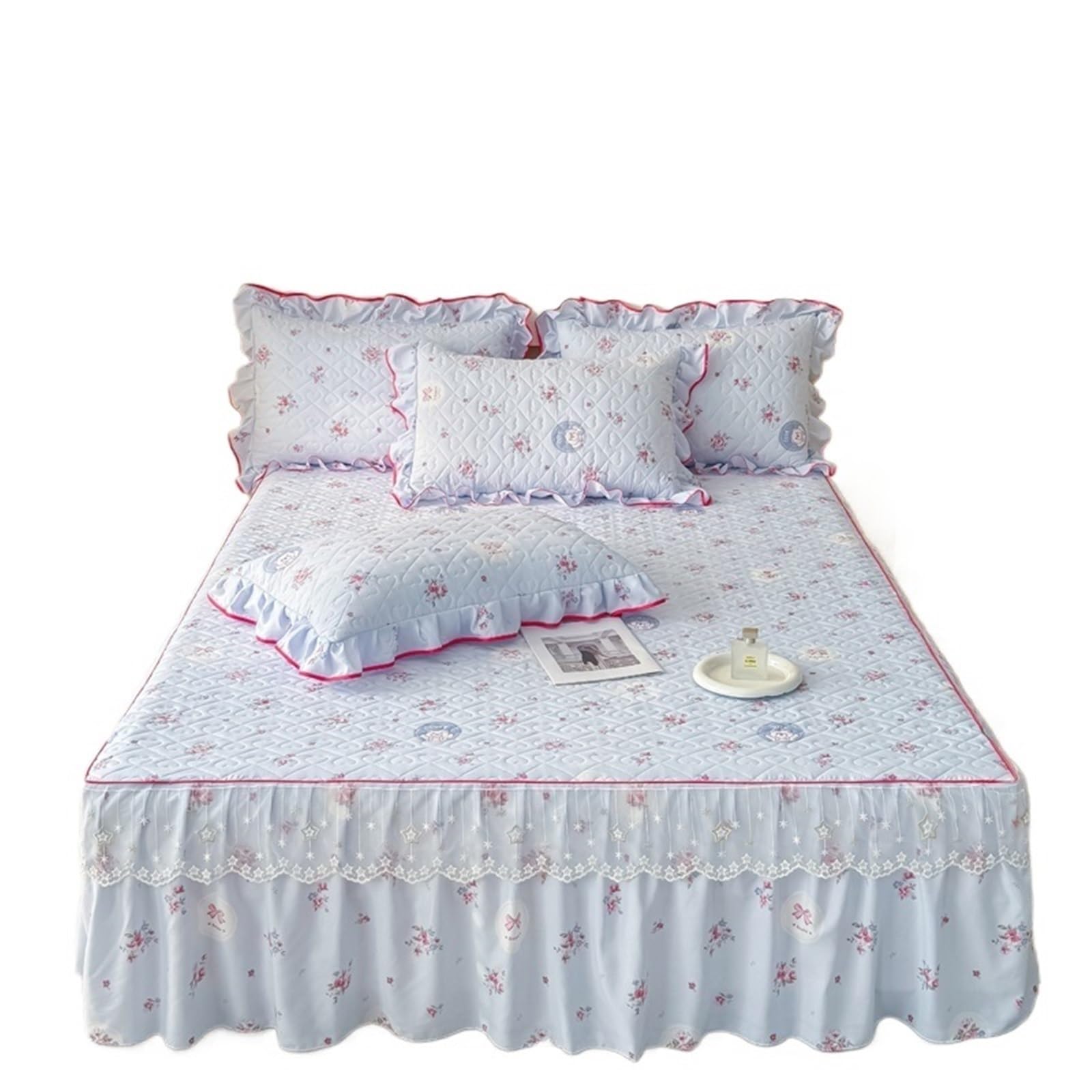 1pc Bed Skirt Thicken Ruffles Bedspread Floral Style Cover Quilted Mattress Protector Falda De Cama (No Pillowcase)(Color-03,Queen 150x200cm 1pc)
