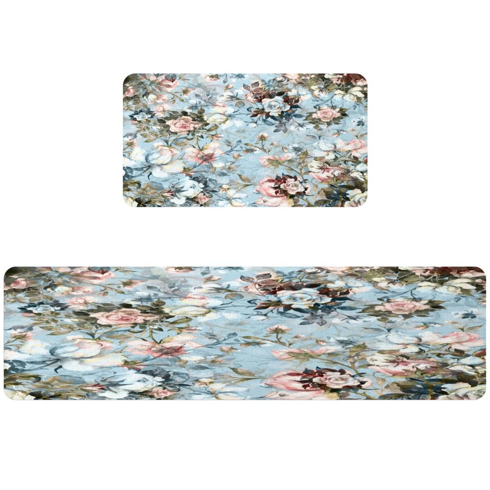 Alfombrillas de cocina para pasillo y cuarto de lavado estilo rosas retro
