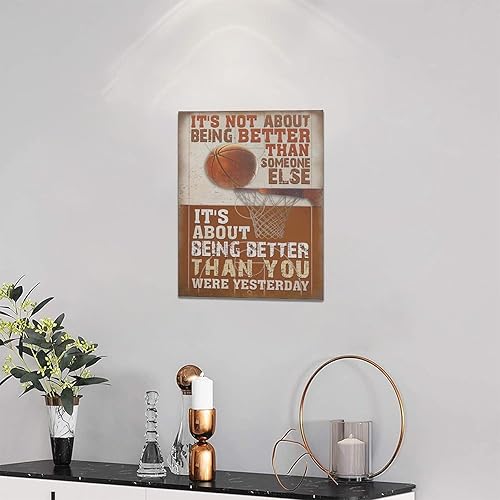 Miniatura 2 de Arte de pared de baloncesto con citas motivacionales, decoración de pared, impresiones en lienzo deportivas, pintura retro de baloncesto, arte