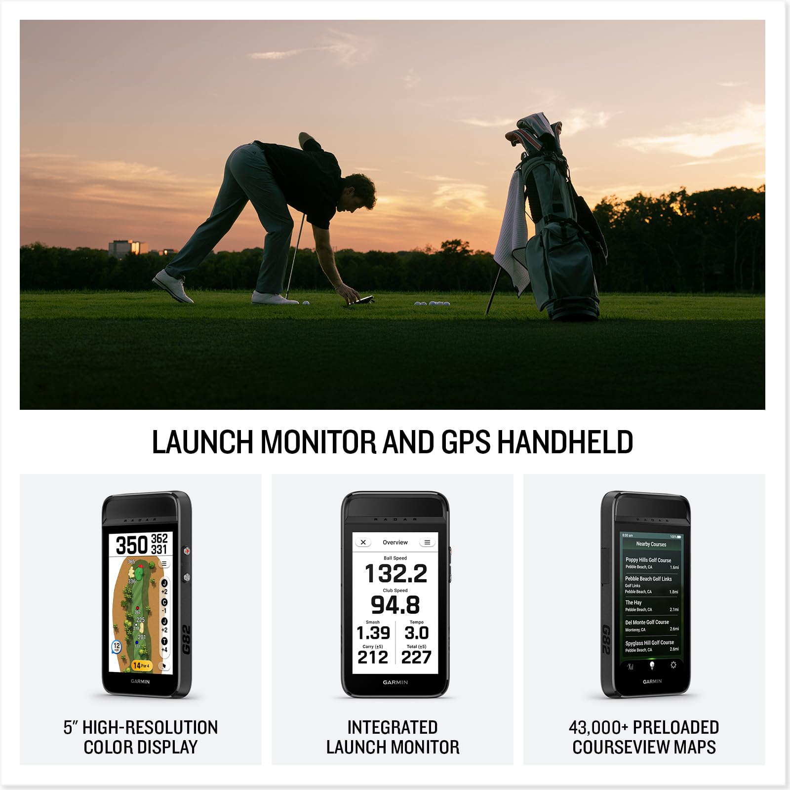 Garmin Approach G82 Moniteur de lancement de golf portable GPS grand écran tactile couleur