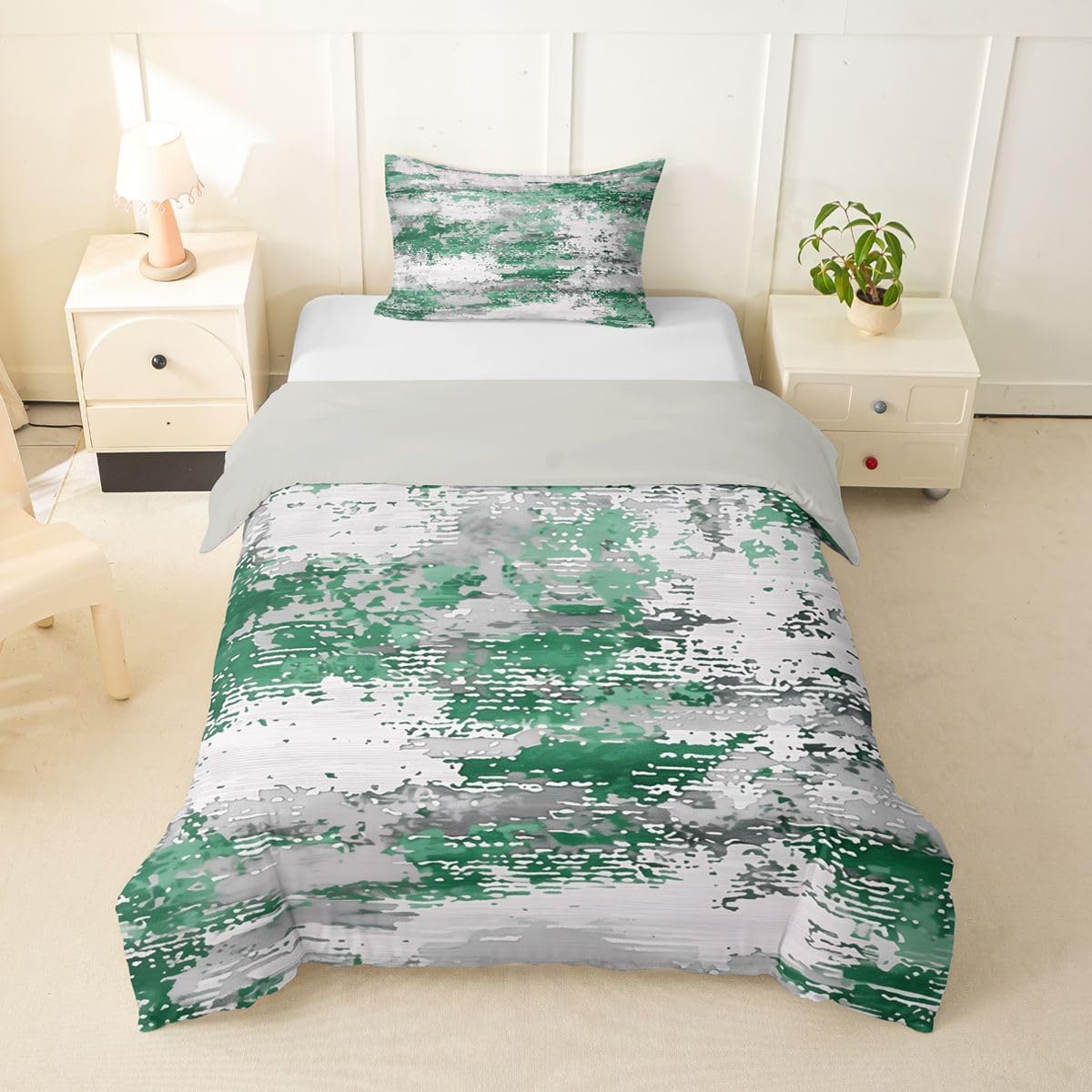 Feelyou Marble Duvet Cover Toddler Size Geometric Comforter Cover for Boys Girls Gradient Bedding Set 2Pcs Emerald Sea Marble Room Decor No Comforter Breathable Soft Lightweight Microfiber
