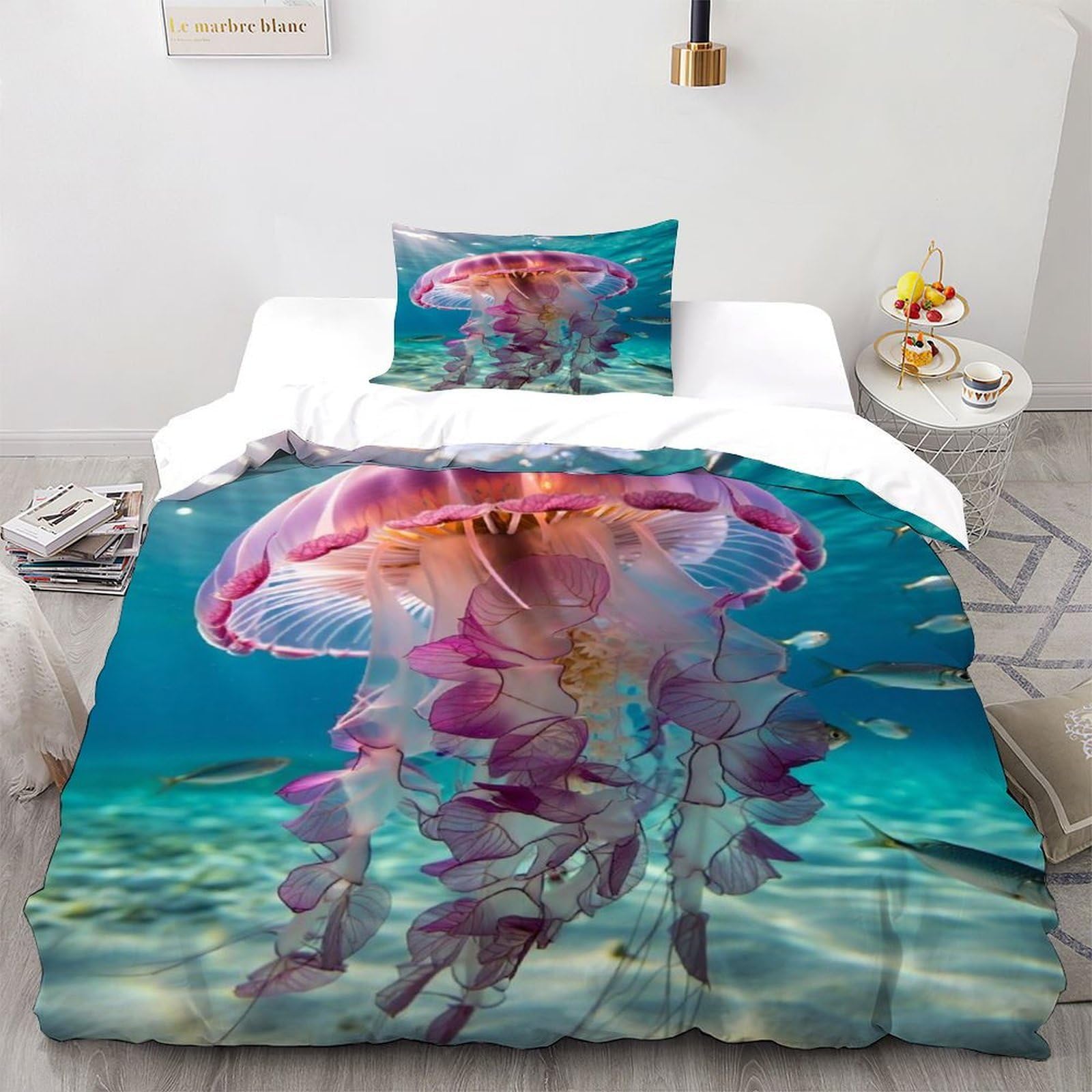 Housse de couette animaux marins pour lit simple enfant 135x200cm
