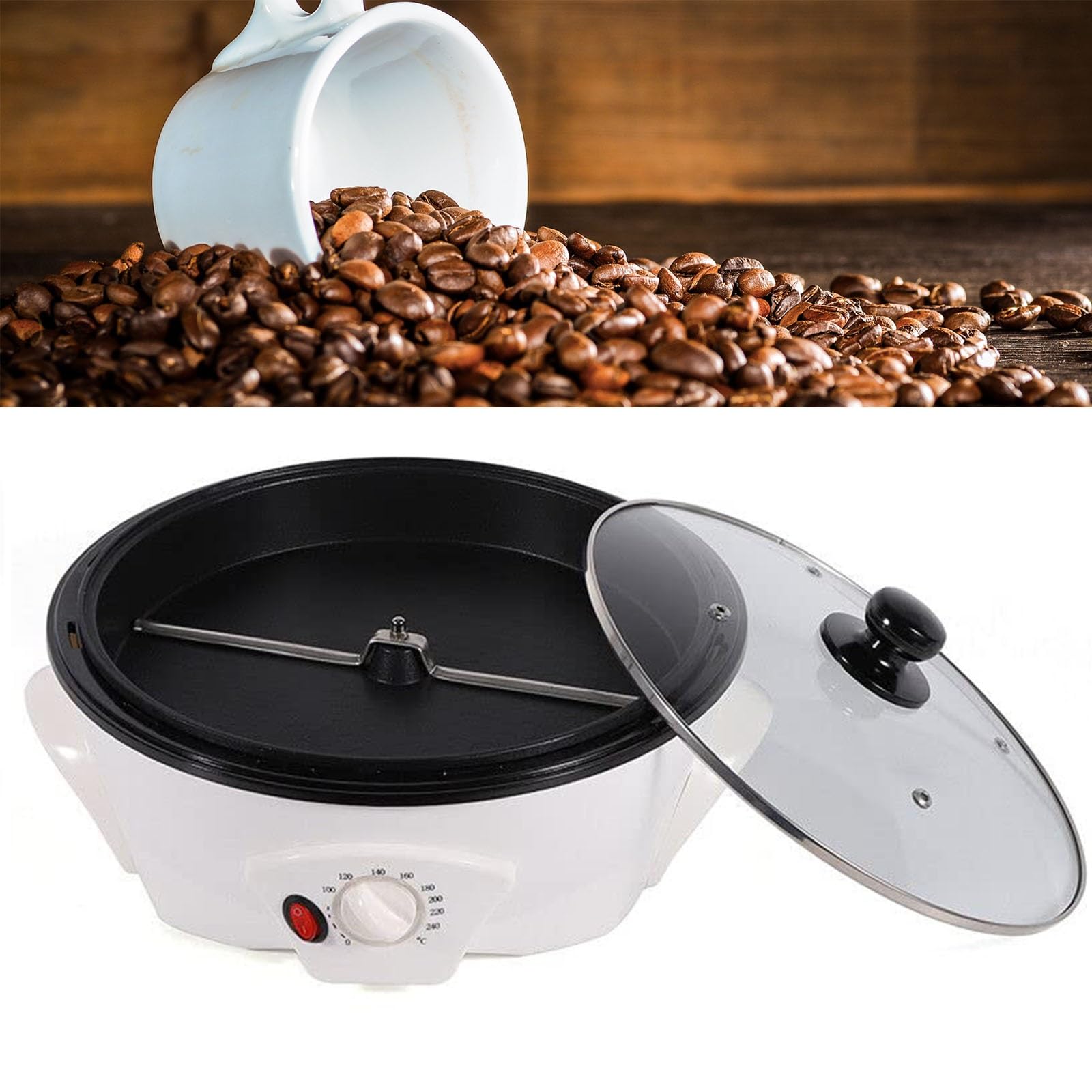 Macchina for tostare il caffè 800g Tostatrice elettrica for chicchi di caffè for uso domestico Regolazione della temperatura 0-240℃ Pentola antiaderente da 1200 W