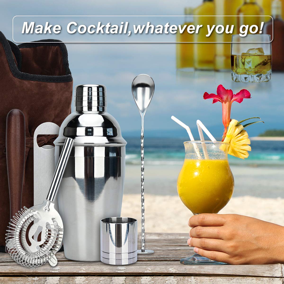 Set Shaker Cocktail 12 Pezzi Lychee - Acciaio Inox 304 - 550ML - Per Party E Home Bar - Foto 3