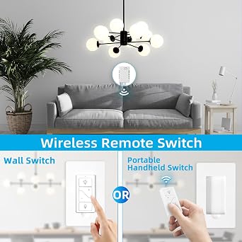 Wireless Dimmer Switch, 2 Remote Light and 1 Receiver kit, Compatible with Alexa Voice Control, Single Pole Smart Wall Switch Lighting Fixture for Ceiling Lights Lamps, Support 2.4G&5G