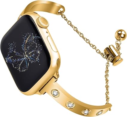 Stainless Steel Band Compatible with Apple Watch 38mm 40mm 41mm 42mm 44mm 45mm 46mm 49mm Pretty Luxury Strap with Sparkle Diamond, Dressy iWatch Bracelet, Bling Thin Band for Women