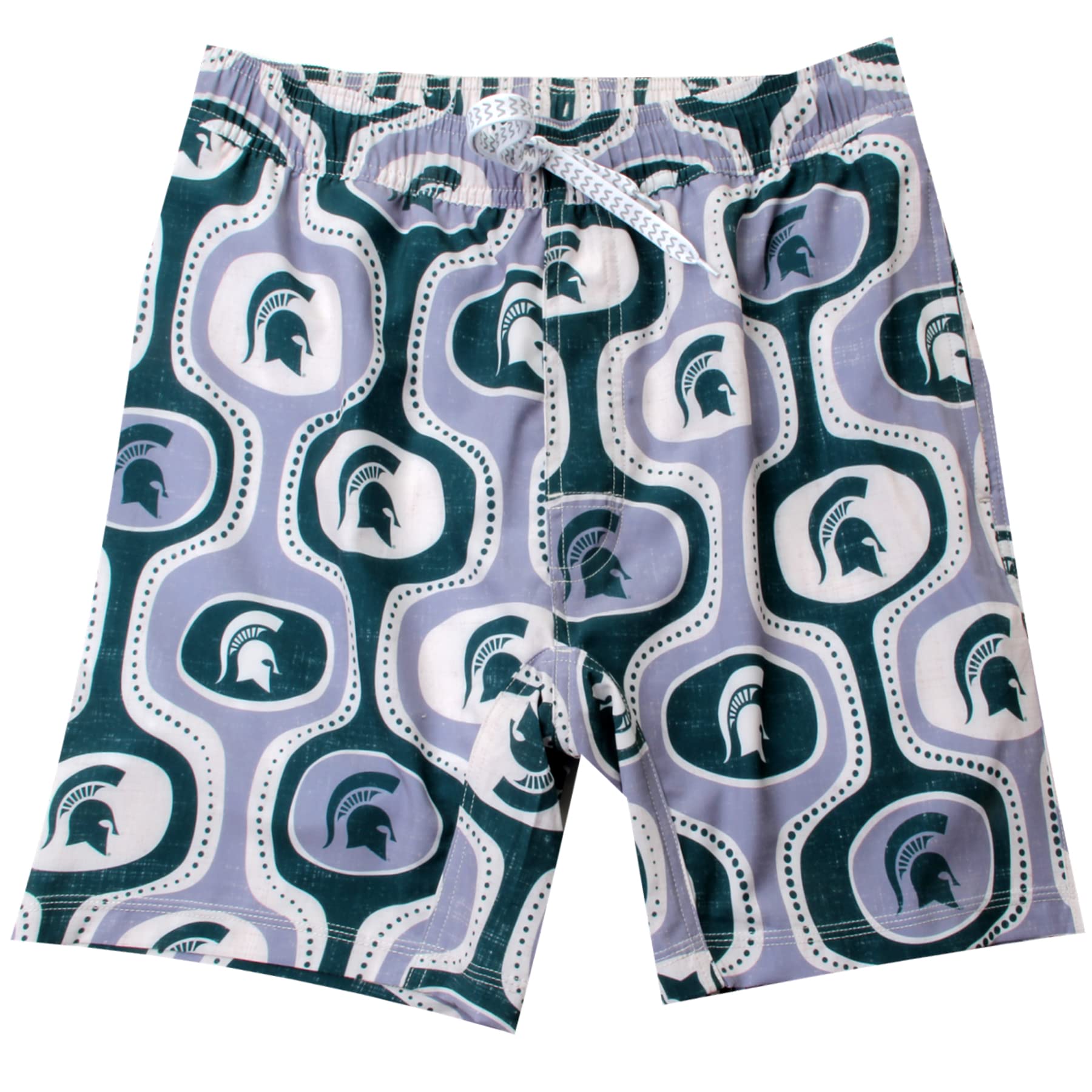 Wes and Willy Mens College Sports Fan Cabana Boy Retro Tech Swim Shorts (Michigan State Spartans, Large) Green