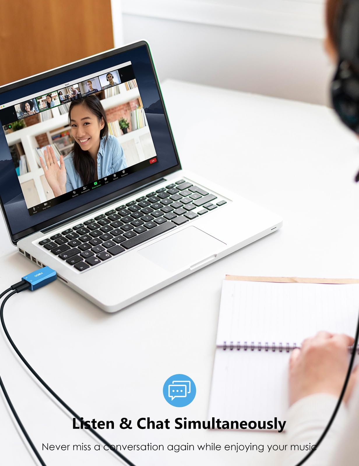 Tarjeta de sonido USB externa con función de grabación interna, adaptador USB portátil a conector de audio de 0.138 in para PC, computadora, grabación, entrenamiento, transmisión, podcasting, 7