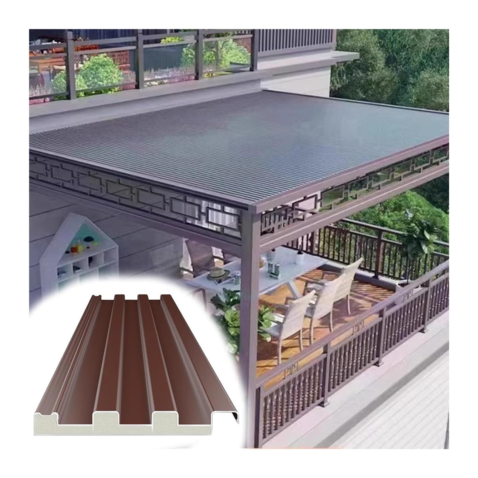 Aluminum Roofing Panels, Insulated Core Aluminum Corrugated Roof Cover Panels 8PC for Outdoor