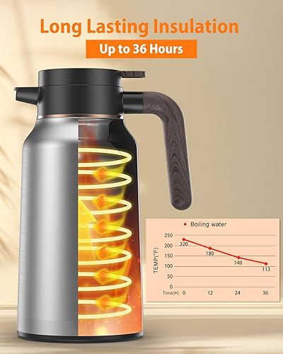 Miniatura 9 de Jarra térmica de café de 70 oz2 L, jarra de acero inoxidable 188 para líquidos calientes, dispensador de café aislado para mantener bebidas