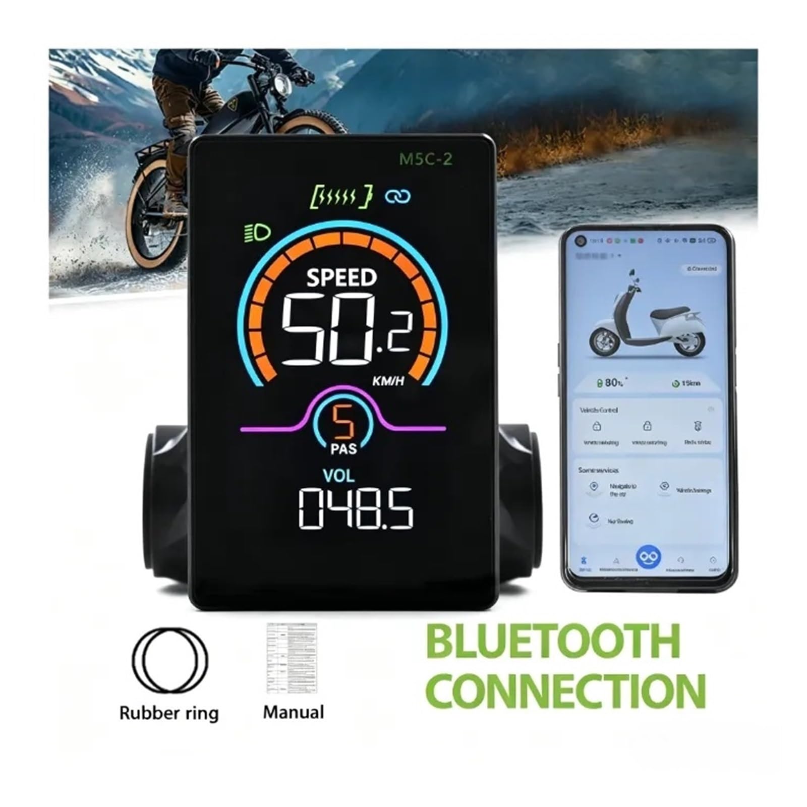 Contachilometri digitale M5C-2, display LCD a colori cablato abilitato Bluetooth con funzione antifurto elettronica for bici elettrica(Bluetooth-6PIN)