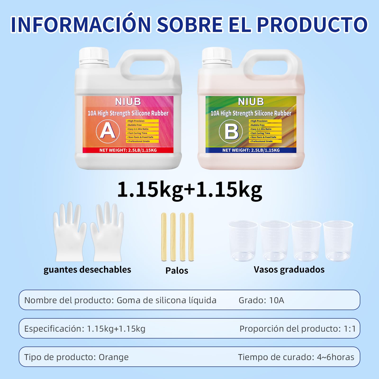 10A Silicona para Moldes, 2,3KG Silicona Liquida para Moldes, Silicone Mold Making Kit, Silicona para Moldes de Resina, Silicona para Hacer Moldes, Silicona para Moldes Flexible (Naranja)