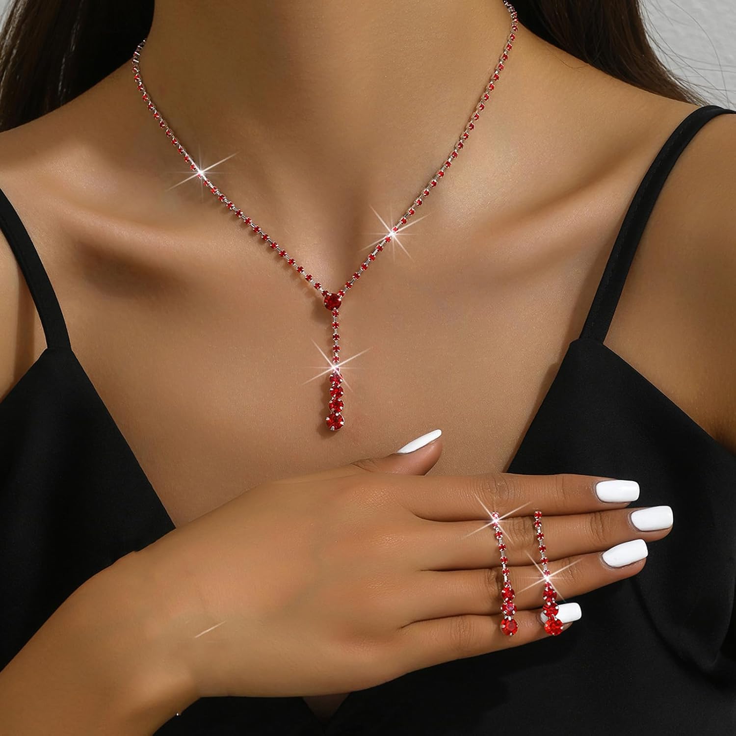 Silver Jewelry Set Wedding Jewelry Sets for Brides Bridesmaid Rhinestone Crystal Statement Choker Necklace Earrings Bracelet Set Bridal Wedding Prom Jewelry Accessories for Women - Image 2