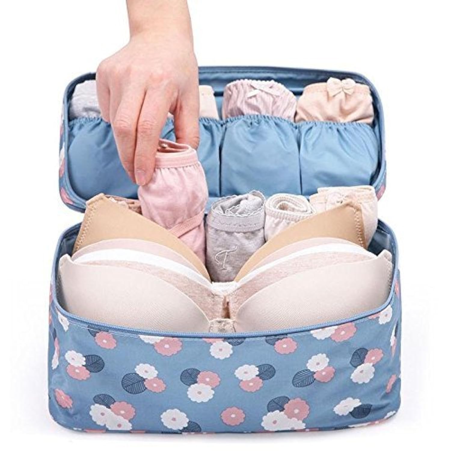 Pravyta Nylon Multifunctional Bra Underwear Organizer Bag Slide Portable Cosmetic Makeup Lingerie Toiletry Travel Bag (27 X 14 X 13Cm, Blue Color), Cosmetics