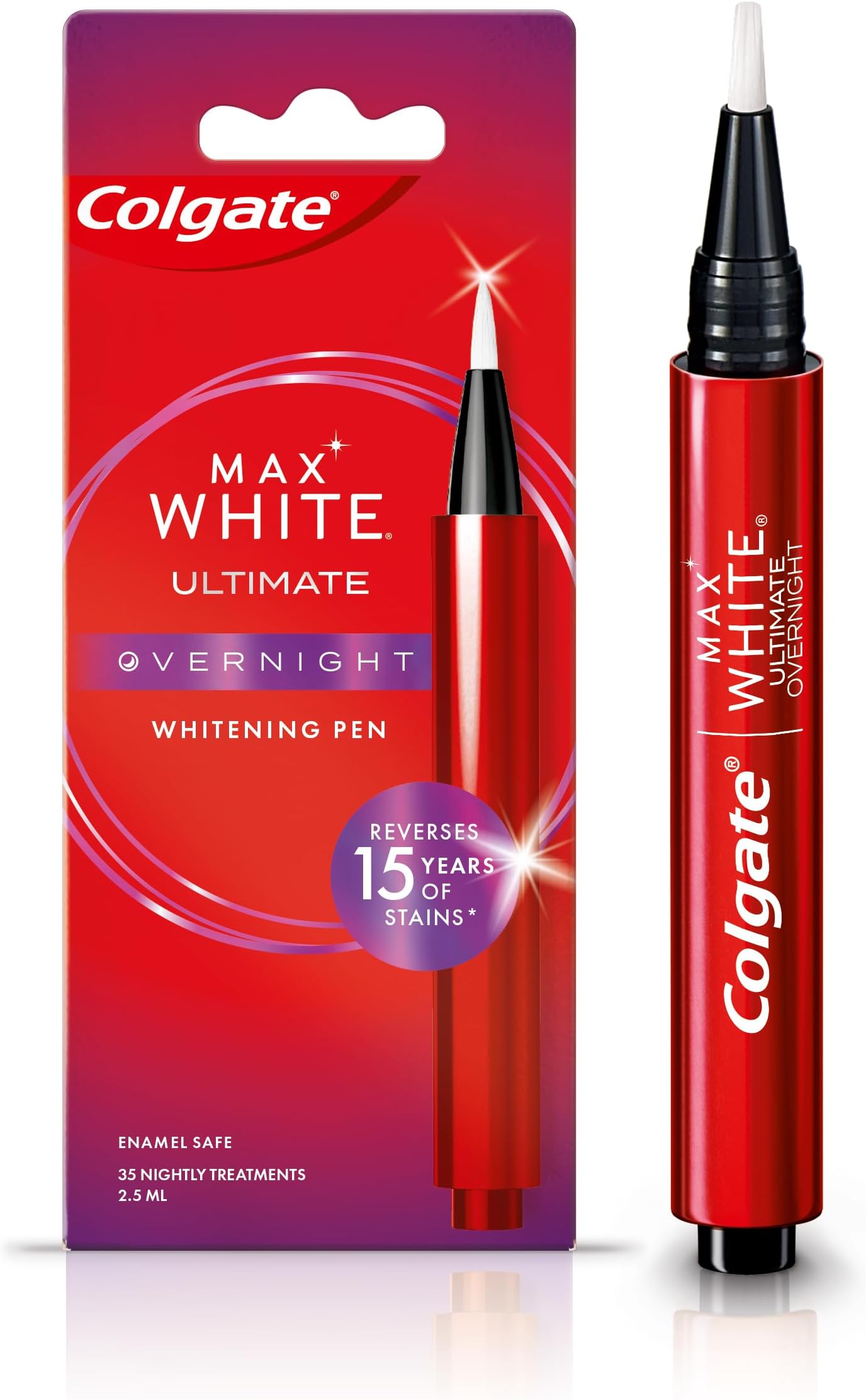 Max White Ultimate Overnight Teeth Whitening Pen, Reverses 15 Years of Stains* 2.5ml, 1 Pack, 35 Nightly Treatments