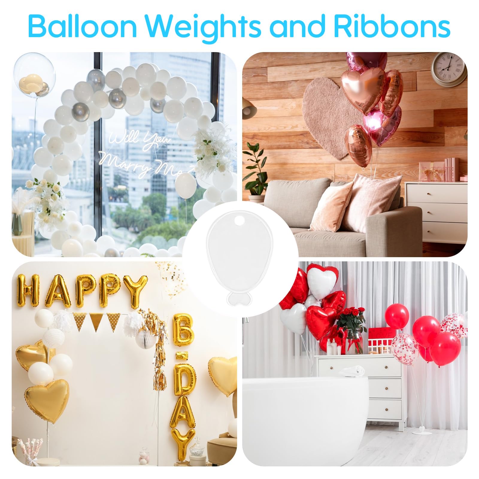 36 Pack Helium Balloon Weights - White Plastic Party Accessories - Perfect for Securing Balloons at Birthdays, Weddings, New Year - Heavy Duty 295g Weights for Decorations and Large Celebrations - Image 3