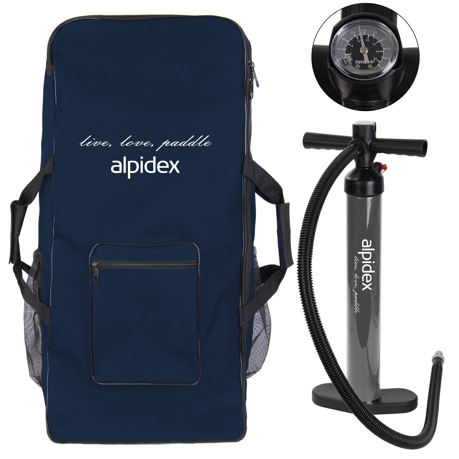 ALPIDEX Stand Up Paddle Set SUP 305 x 76 x 15 cm Belastbar bis 150 kg Aufblasbar Stabil Leicht Komplett Set Tragetasche Paddel Finnen Luftpumpe Leash Repair Kit