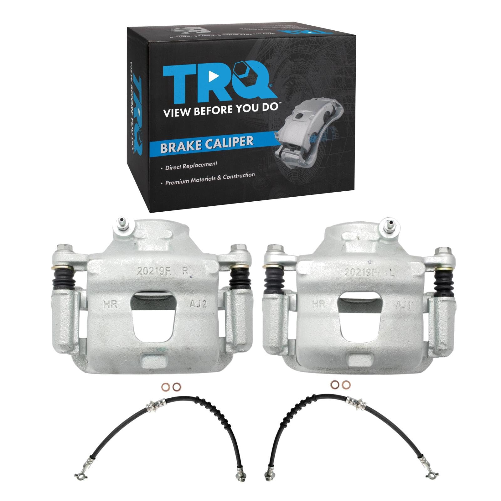 TRQ Front Brake Caliper Set Brackets Hoses Zinc Coated