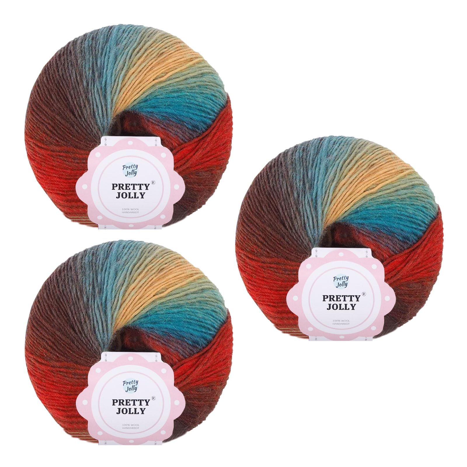 Pretty Jolly 3 Skeins Rainbow Wool Yarn - Soft Gradient, Self-Striping, Multi Color for Crochet & Knitting, Single Ply (14#) โ image 1