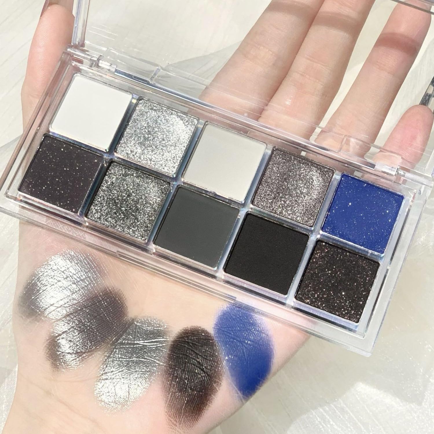 KARLOR Paleta de sombras de ojos ahumada, 10 colores, gris, plata, negro, azul, sombra de ojos brillante, mate, perlado, punk, maquillaje de ojos altamente pigmentado