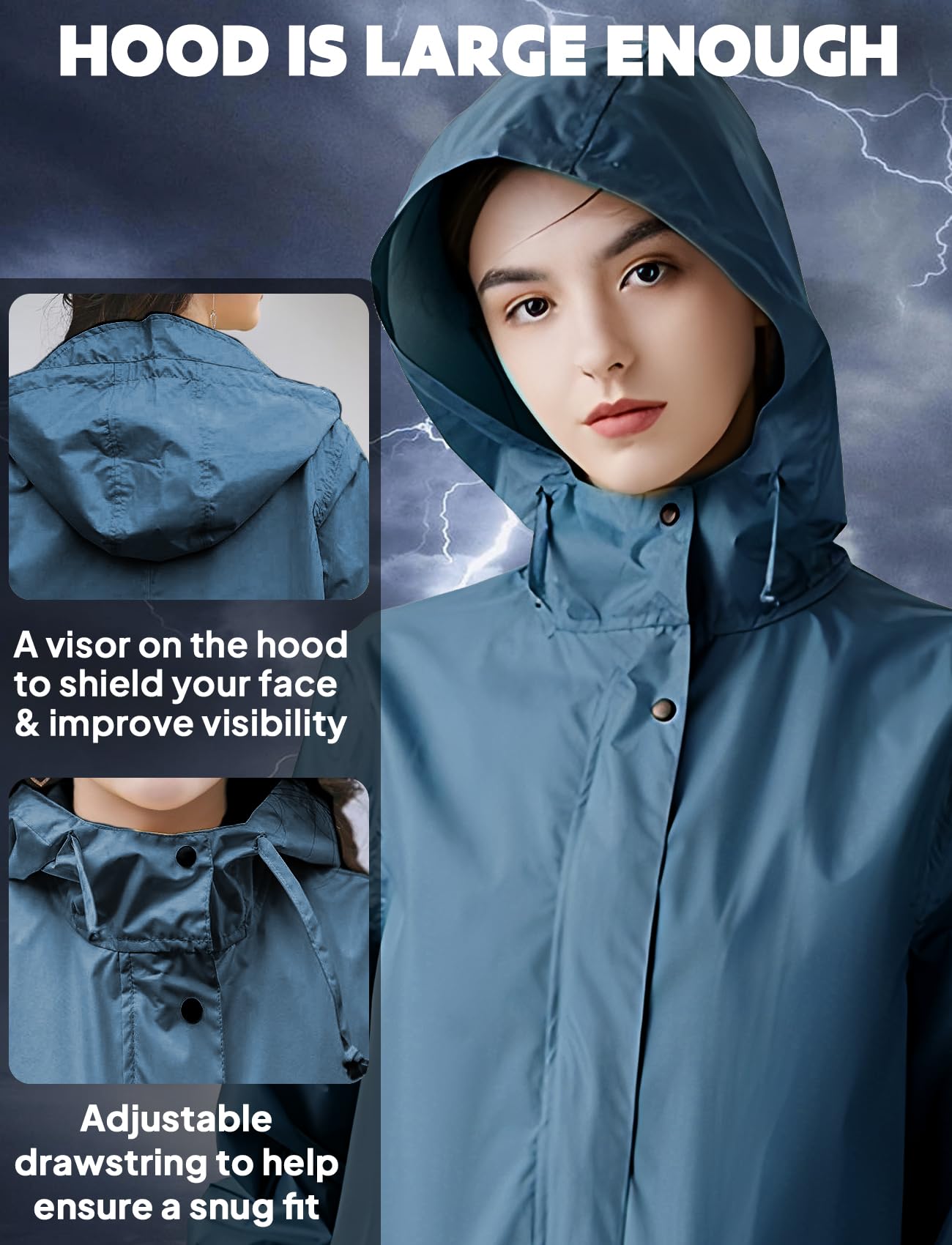 ANYOO Poncho de Lluvia Reusable de Ripstop transpirante Ligero a Prueba de Agua Multiuso Impermeable con Capucha de Lona de Tienda de Campaña Ideal para el Aire Libre Campamento Excursionismo y Pesca