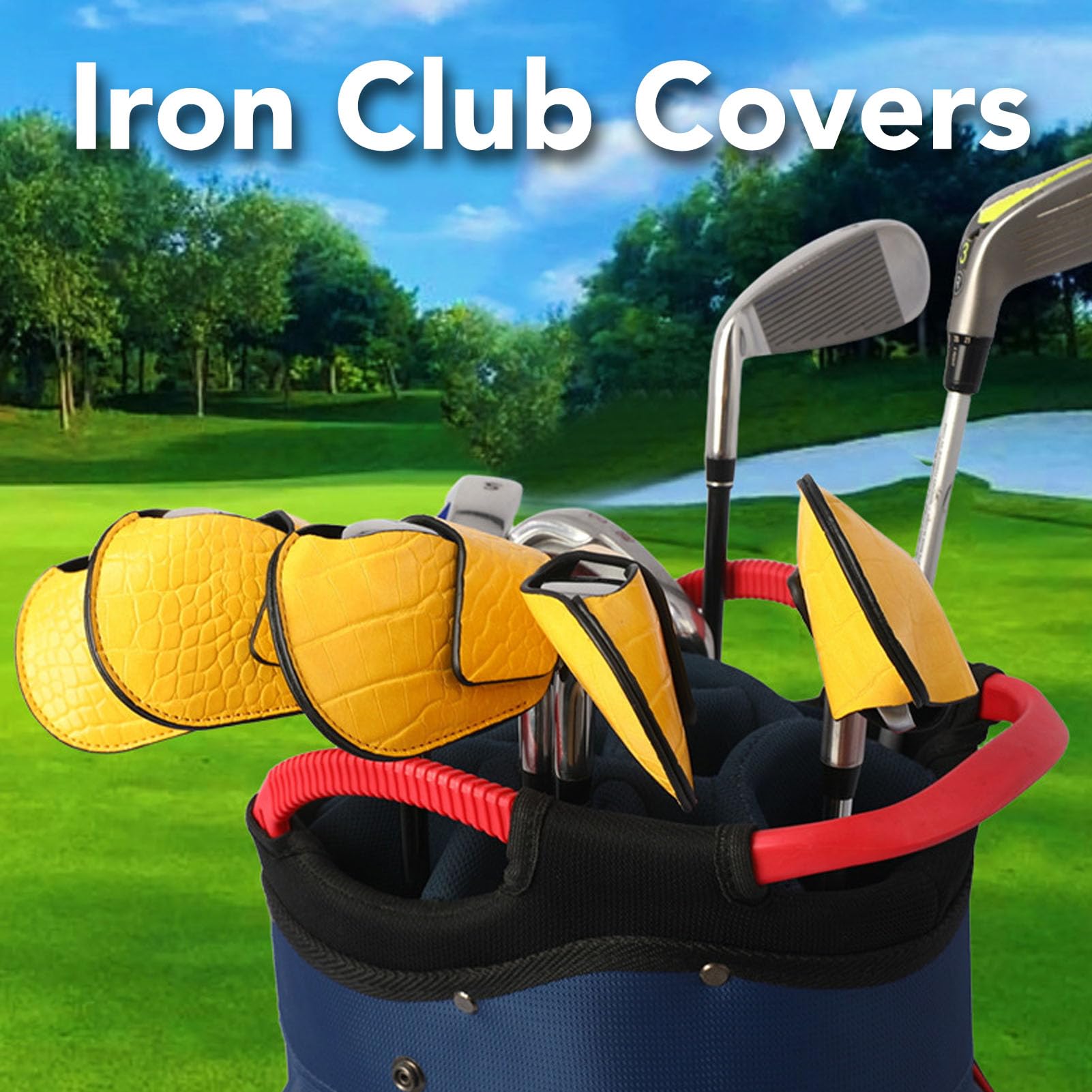 Generic 10 Stück Gelbe Schlägerkopfhüllen aus Eisen, Hochwertiges PU-Material, Sichere Magnetische Passform für Stabilen Schutz, Leicht zu Reinigen, Ideal für Golfer