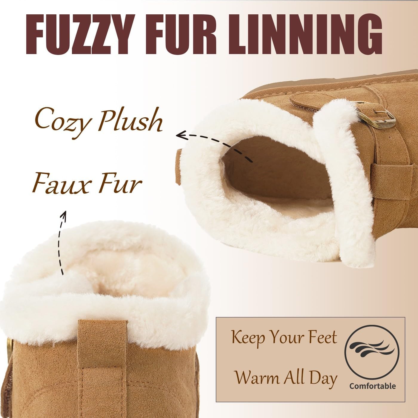 Hsyooes Womens Snow Boots Genuine Suede Leather Mini Boots Anti-Slip Outdoor Winter Ankle Booties Water Resistant Warm Faux Fur Lining