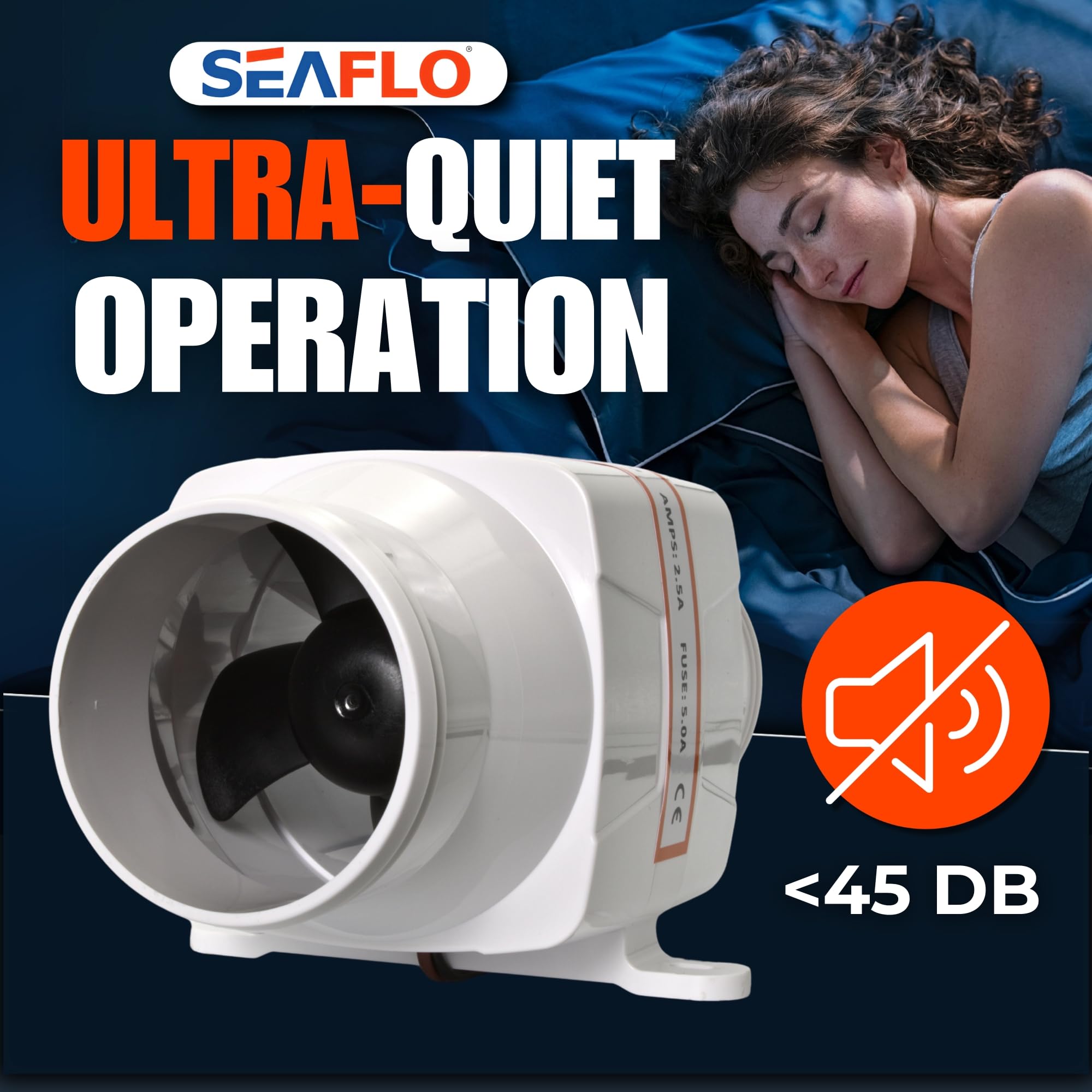 SEAFLO Soffiatore di sentina marina in linea, 3 pollici, 12 V, 130 CFM, barca silenziosa, colore: bianco