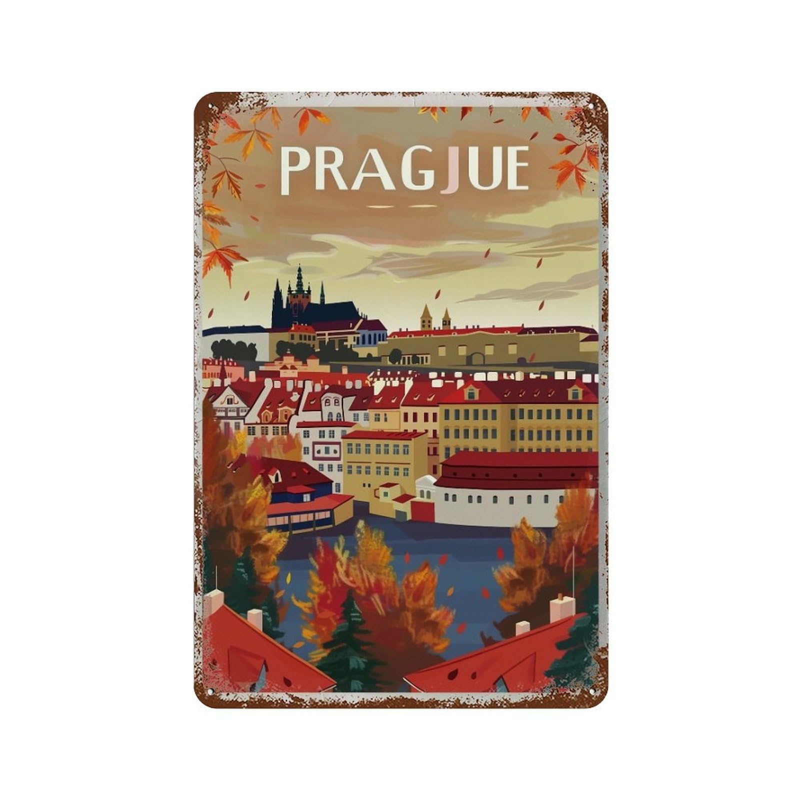 YHGERTKU Retro Prague Travel 04 Wall Art Retro Iron Vintage Metal Tin Sign Poster Modern Decor for Living Rooms Gift 30x20cm