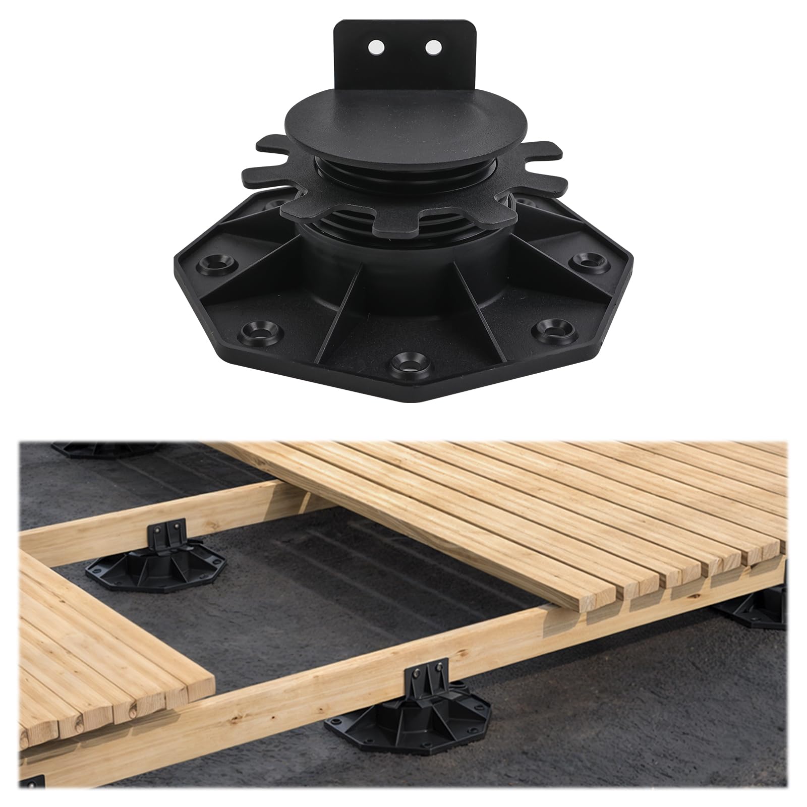 Muzata 5Pack Raising from 1.2" to 2.4" Adjustable Deck Support Pedestal Paver Flooring Joist Unilateral Keel Deck Support Base M065
