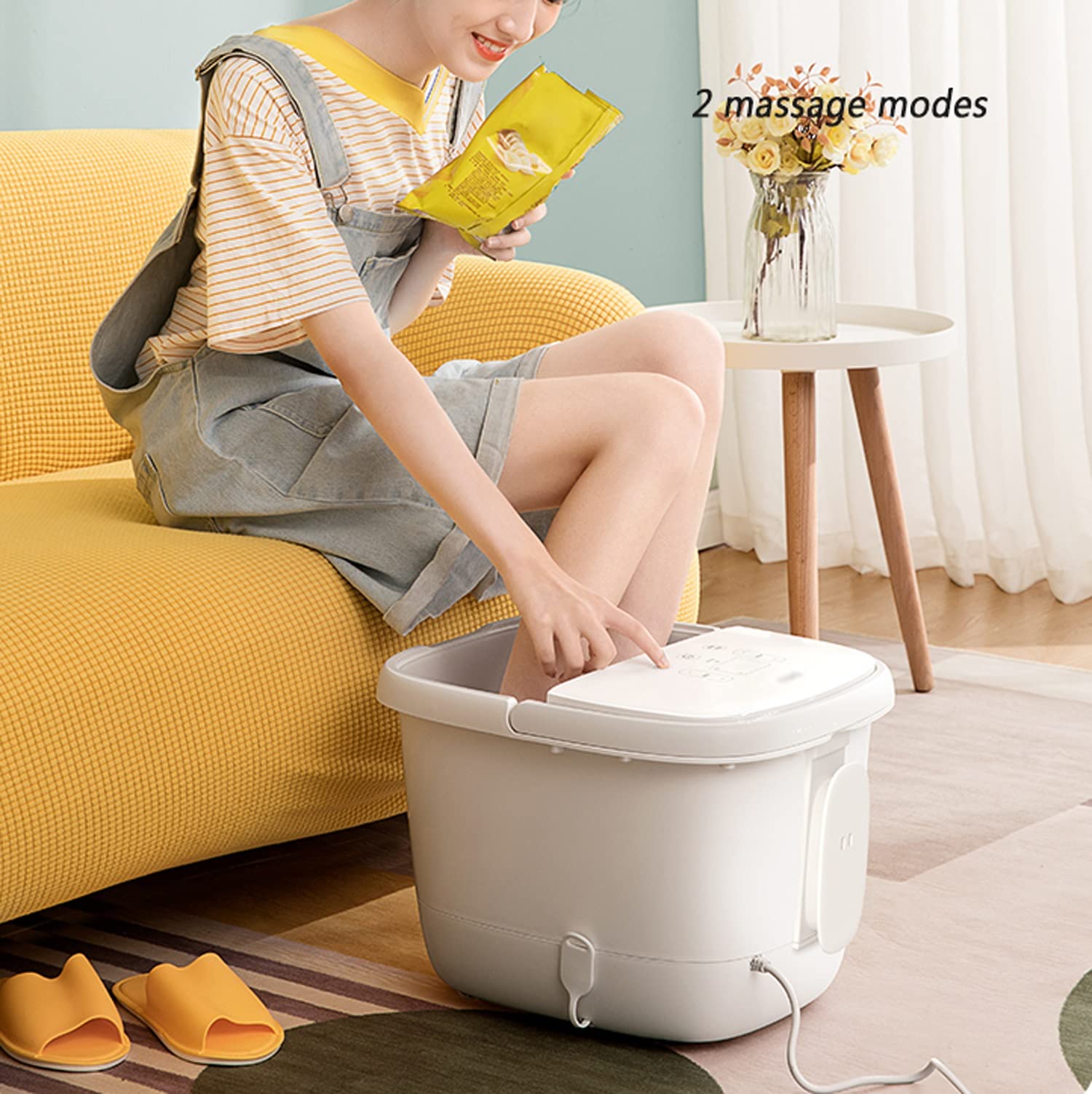 Masajeador de Baño de Spa para Pies con Calentamiento Rápido, 8 Rodillos de Masaje Motorizados para Baño de Pies con Calor, Control de Temperatura Digital Ajustable en el Tiempo, Remojo de Pies, Alivi