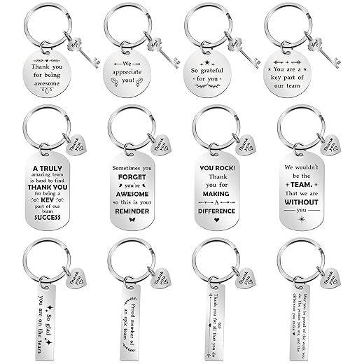 Kathfly 12 Pcs Office Appreciation Gifts Motivational Coworker Thank You Keychains for Employees Coworkers Social Worker (Silver)