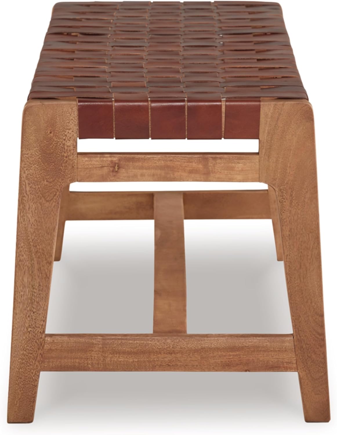 Lemmund 48'' Brown Leather and Wood Accent Bench